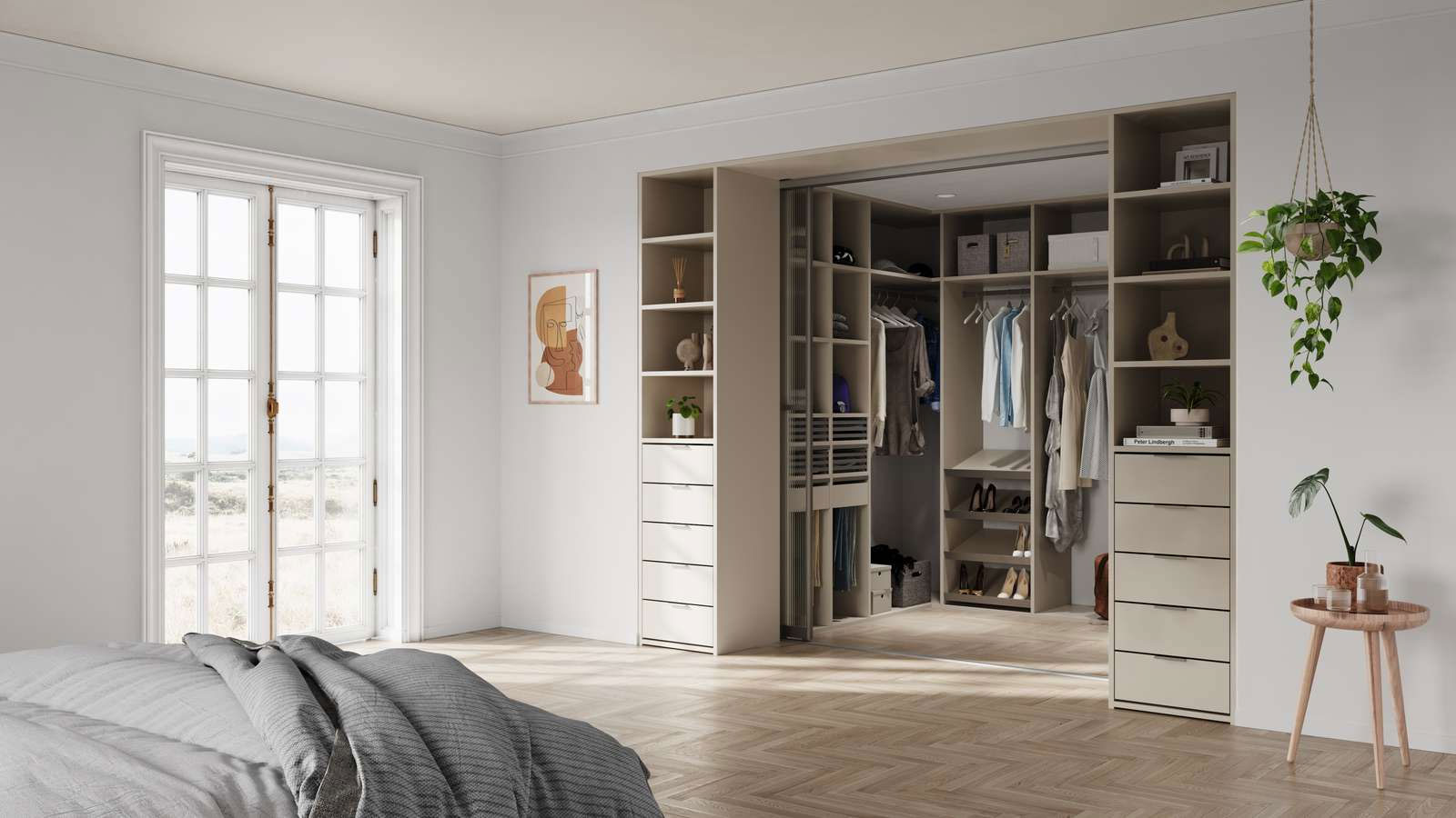 Skyvedørsgarderobe beige